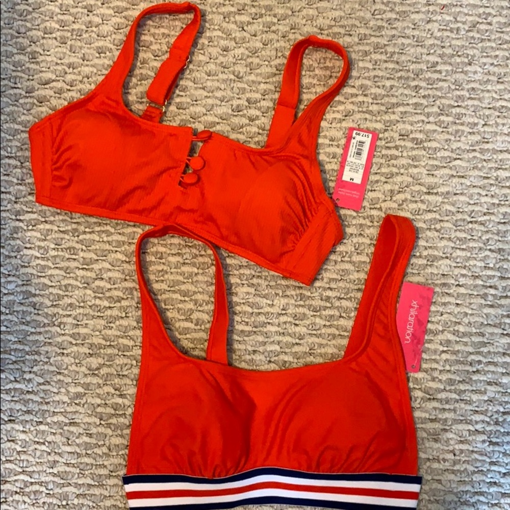 2 red swim tops